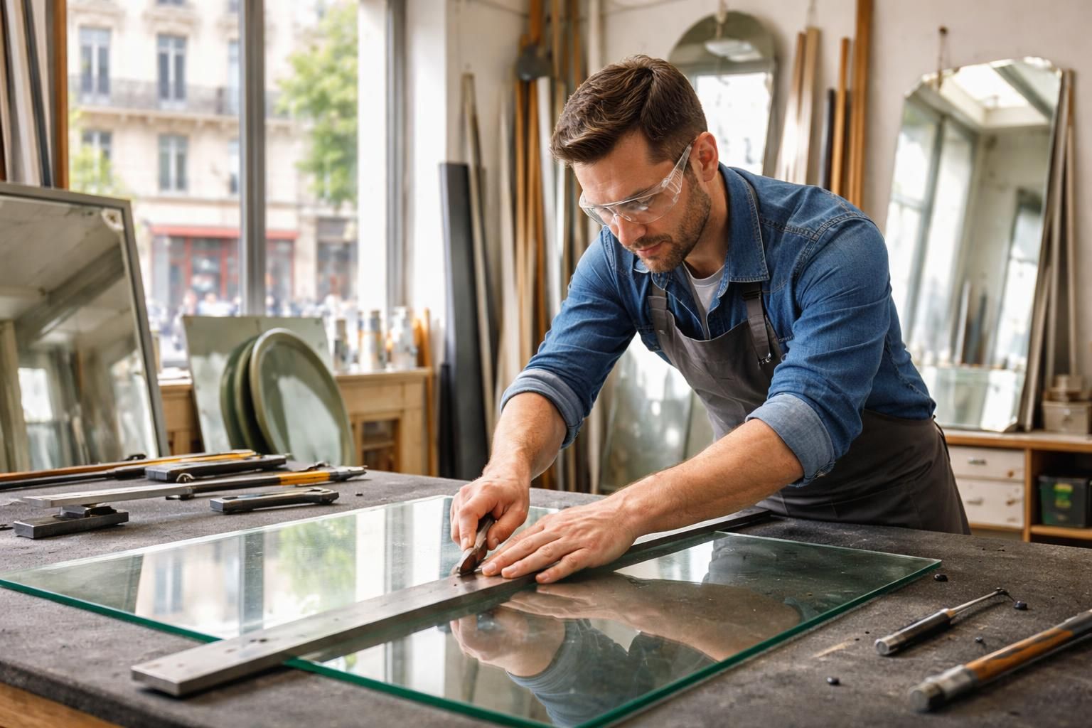 miroitier à paris 10 spécialisé dans la découpe de verre et la pose de miroirs sur mesure pour des solutions personnalisées et professionnelles.