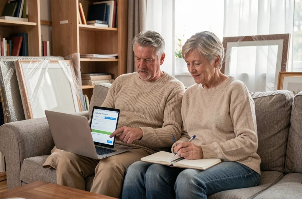 Couple anticipant le transfert de contrats d'énergie en ligne avant un déménagement